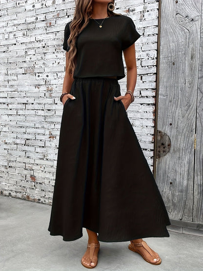 Women's Summer Two-Piece Set Elegant – Fashionable Crop Top and Maxi Skirt, Perfect for Everyday & Vacation