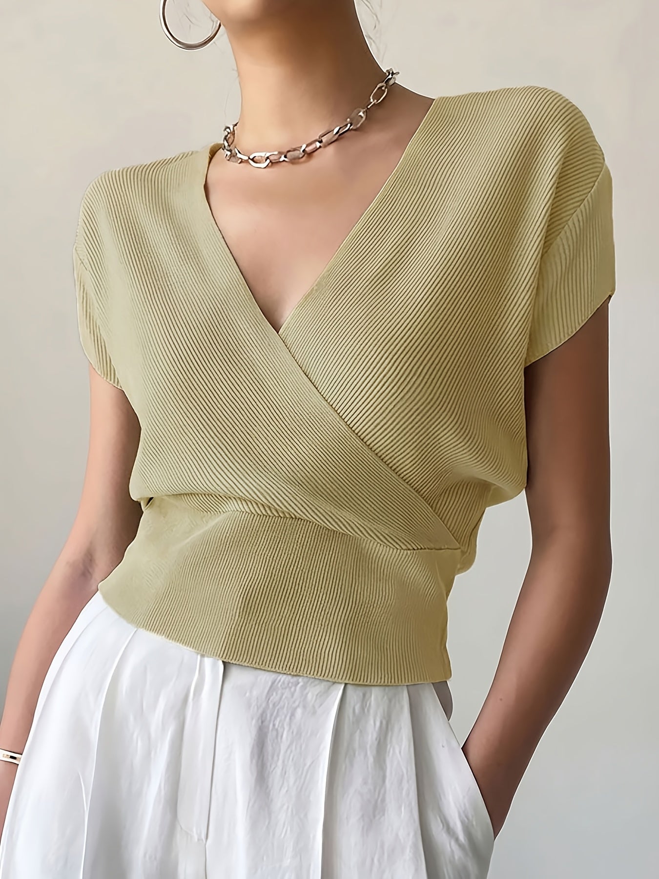 Women's Wrap Shirt with V-Neck – Elegant Casual Top for Everyday and Office Wear