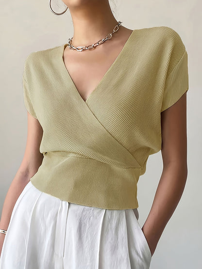 Women's Wrap Shirt with V-Neck – Elegant Casual Top for Everyday and Office Wear