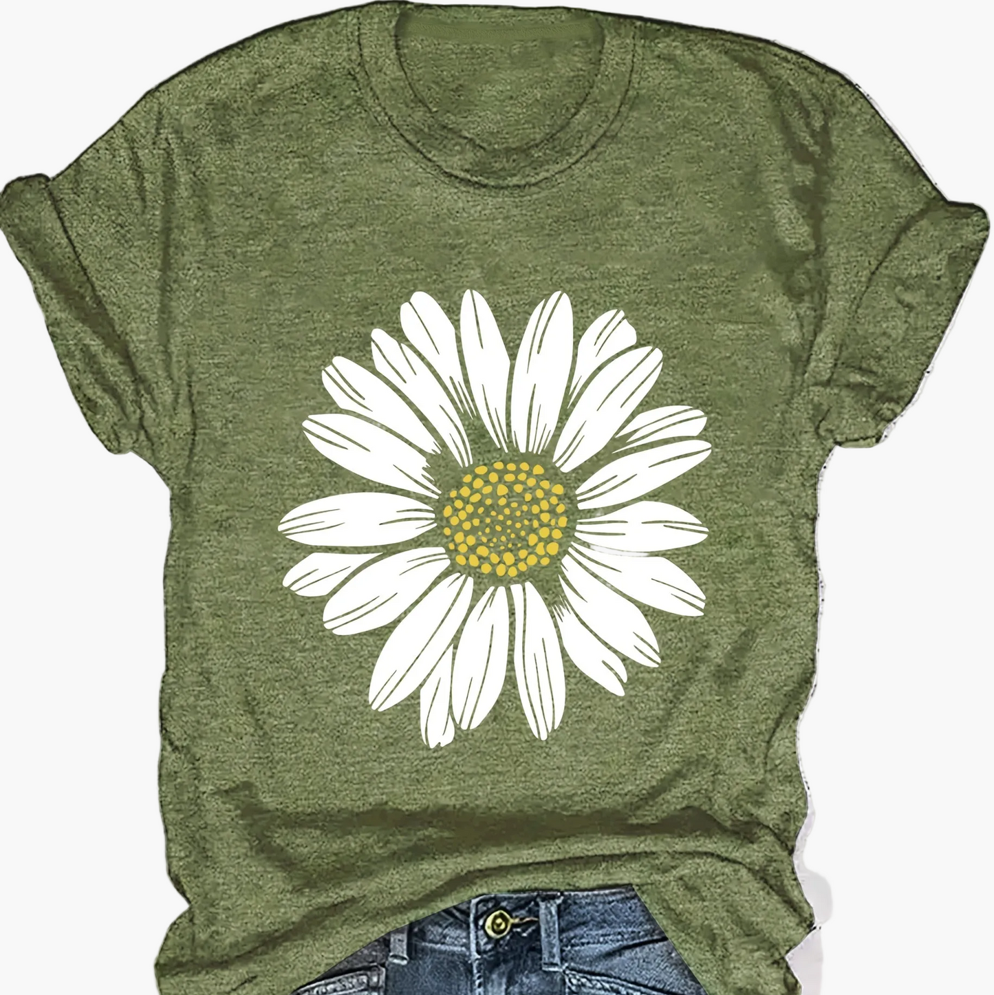 Women's T-Shirt with Daisy Print – Casual Summer Fashion for Leisure and Everyday Wear