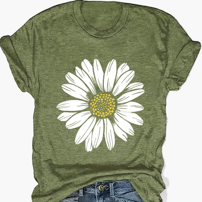 Women's T-Shirt with Daisy Print – Casual Summer Fashion for Leisure and Everyday Wear