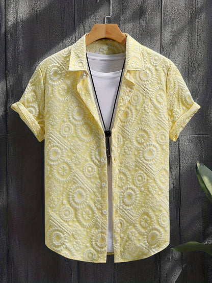 Men's Resort Short-Sleeve Shirt with Modern Medallion Pattern – Stylish Casual Shirt for Summer & Vacation