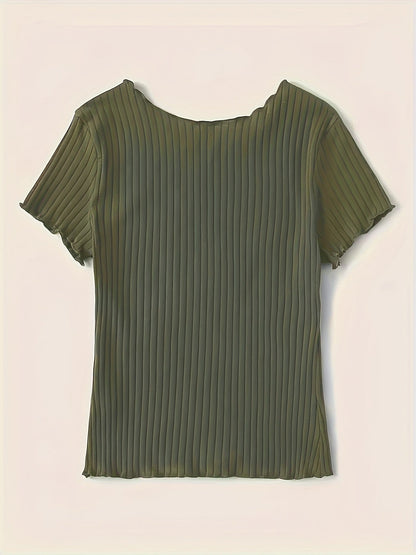 Women's short-sleeve ribbed top with wavy hem – fashionable basic for everyday and office wear