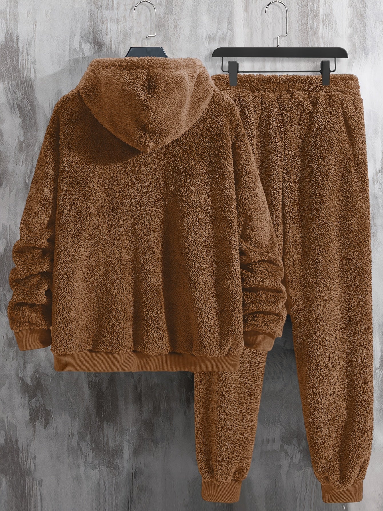 Unisex teddy fleece tracksuit with hooded sweatshirt and joggers