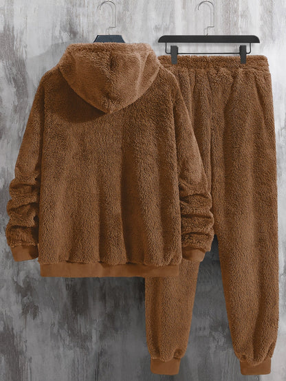 Unisex teddy fleece tracksuit with hooded sweatshirt and joggers