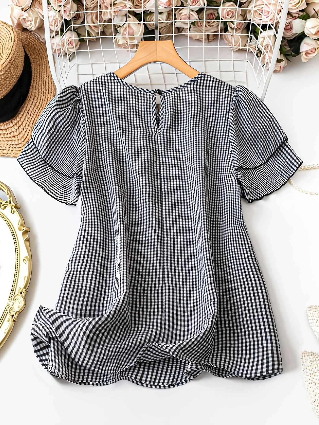 Women's blouse with dots, elegant, short-sleeve, summer, casual & office