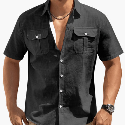 Men's Casual Short-Sleeve Shirt with Chest Pockets – Summer Regular Fit for Casual Occasions