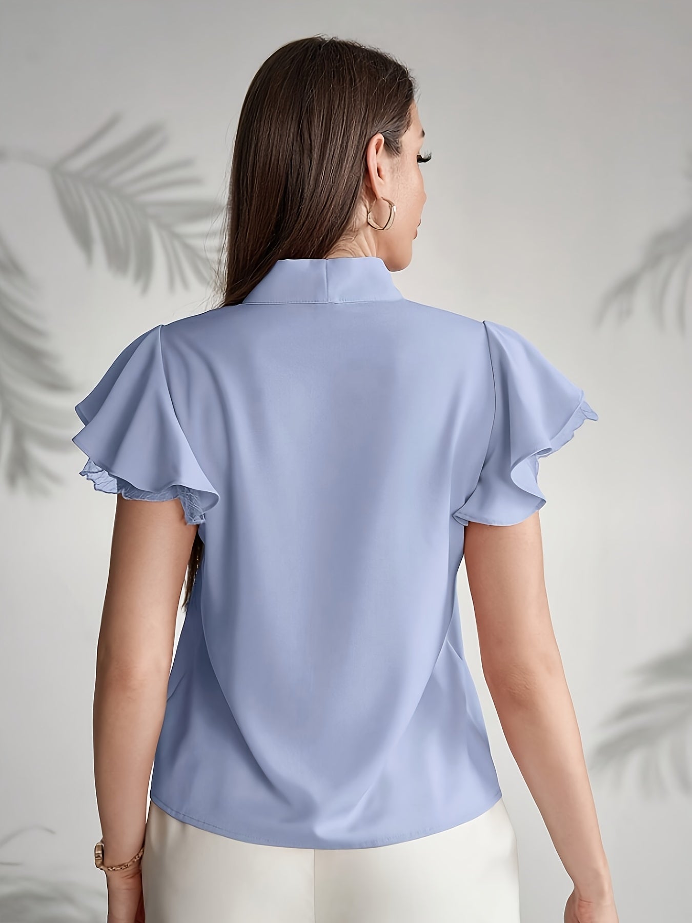 Women's blouse with bow and ruffle sleeves – Elegant office and casual style