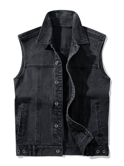 Men's Casual Style Denim Vest for Spring and Autumn – Sleeveless Vest with Button Front and Notched Collar