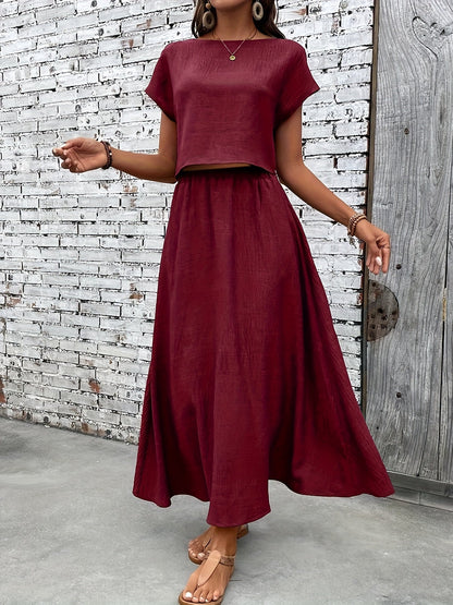 Women's Summer Two-Piece Set Elegant – Fashionable Crop Top and Maxi Skirt, Perfect for Everyday & Vacation