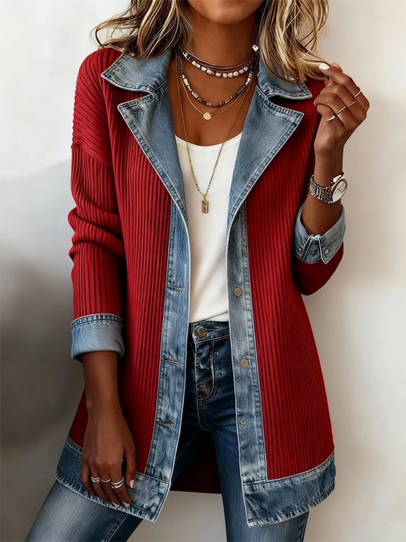Women's Blazer in Denim Look – Elegant Business Casual Style for Everyday and Office