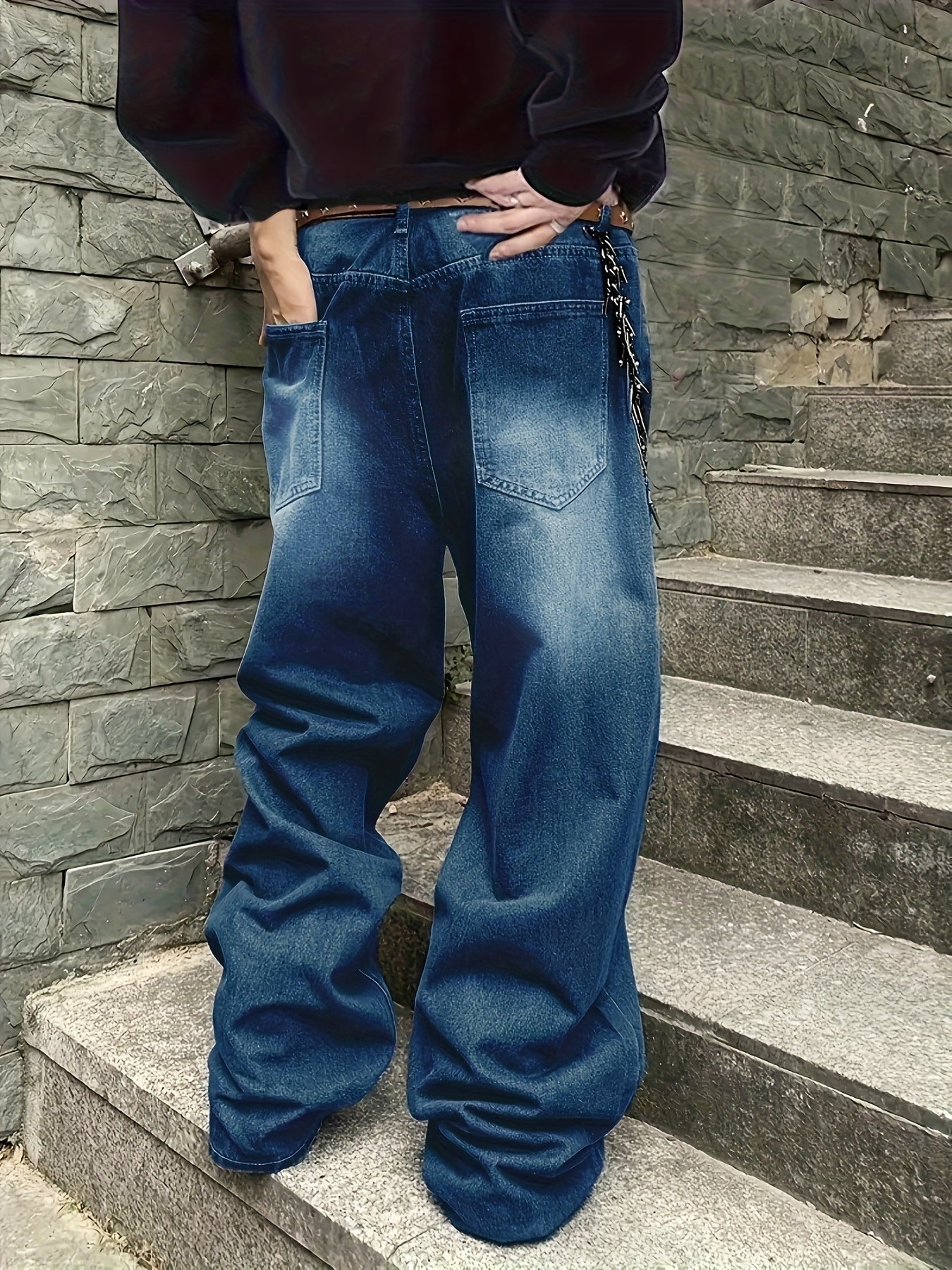 Wide Baggy Jeans Trousers Dark Blue Unisex