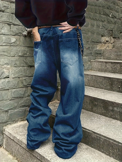 Wide Baggy Jeans Trousers Dark Blue Unisex