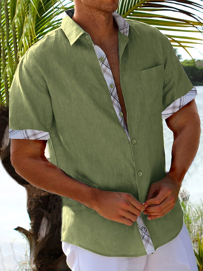 Men's Short-Sleeve Casual Shirt with Contrast Elements – Summer Shirt for Beach and Everyday Wear