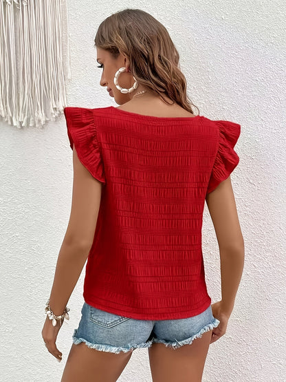 Women's Summer Ruffle Top in Casual Style with Square Neckline – Perfect for Leisure and Vacation