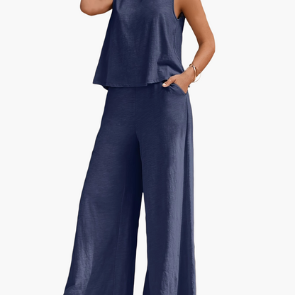 Women's Elegant Casual Two-Piece Set – Sleeveless Top and Wide Pants for Everyday and Vacation