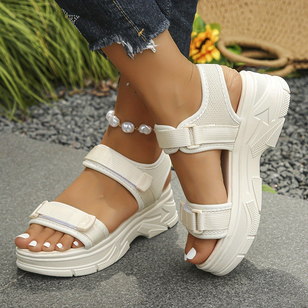 Women's Platform Sandals with Velcro Closure – Sporty Summer Look for Everyday and Leisure