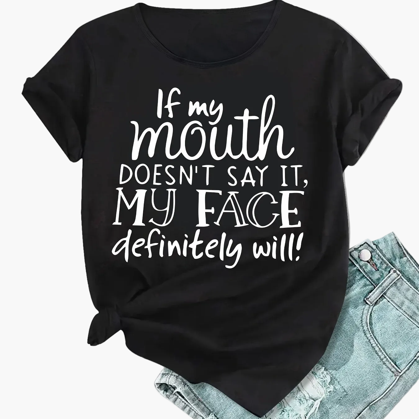 Women's Funny Statement T-Shirt with Saying – Loose Summer Top for Everyday & Leisure
