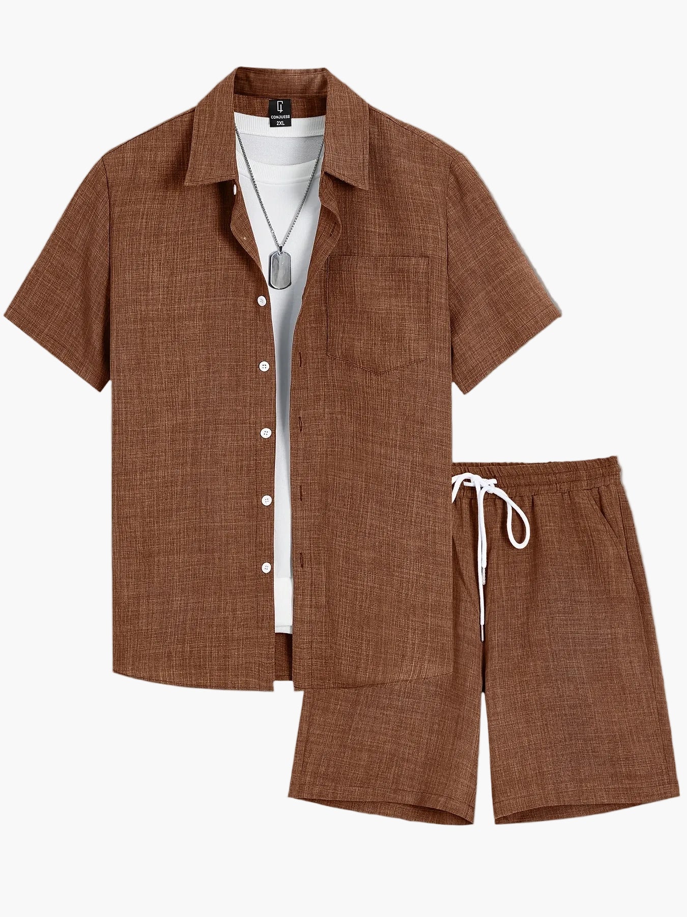 Men's Summer Casual Short Sleeve Set – Casual Shirt with Shorts and T-Shirt, Ideal for Vacation & Everyday Wear