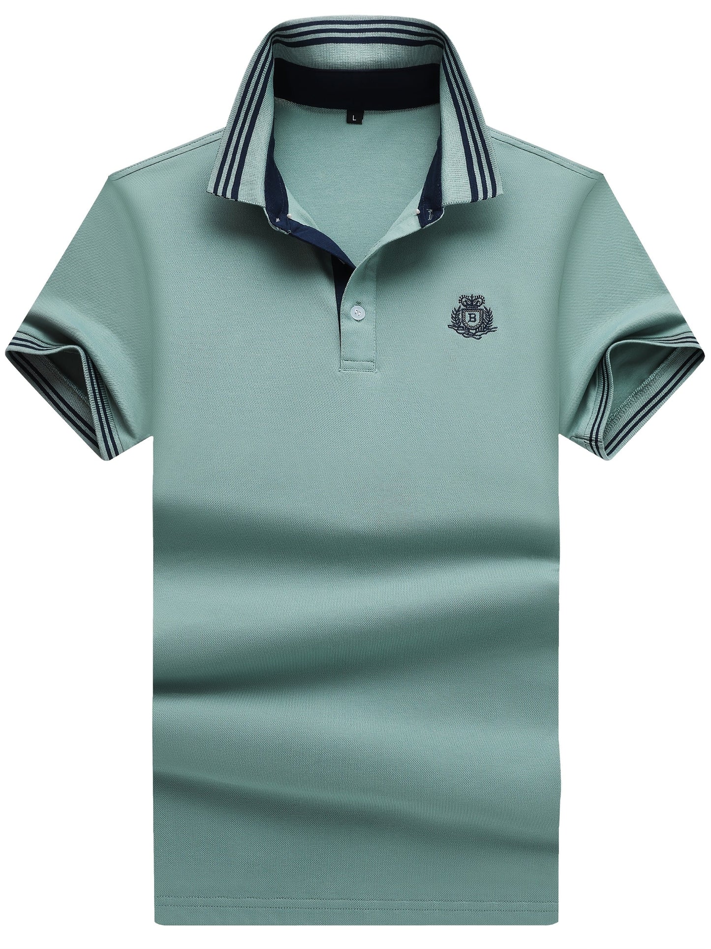 Men's Polo Shirt with Striped Collar and Embroidery – Sporty-Elegant Casual Style