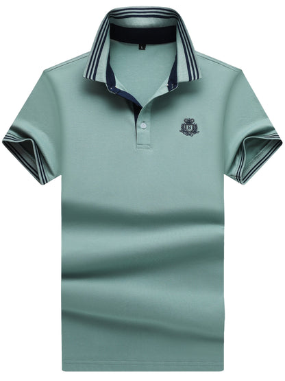 Men's Polo Shirt with Striped Collar and Embroidery – Sporty-Elegant Casual Style