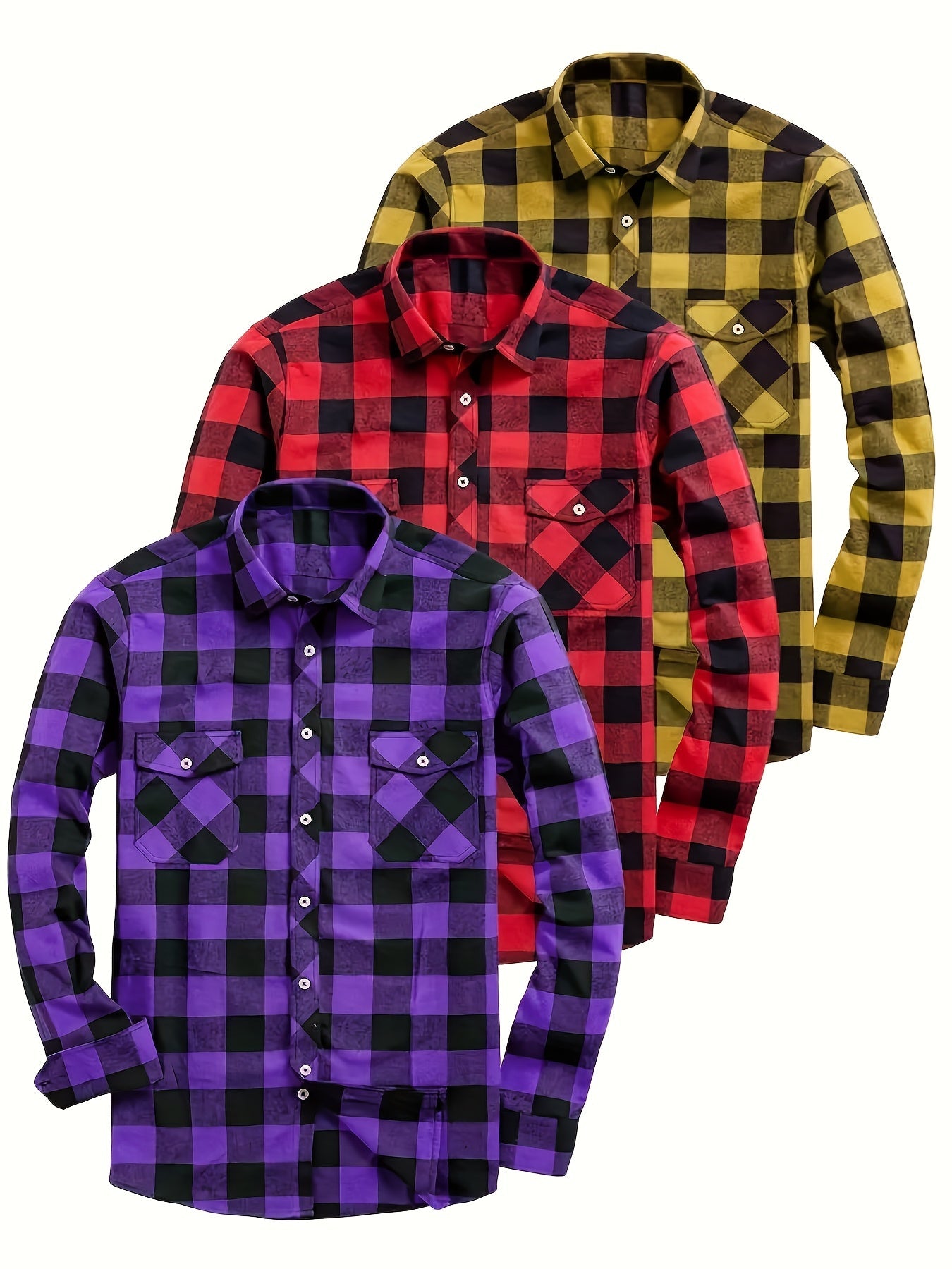 Men’s plaid long-sleeve casual shirt with chest pockets