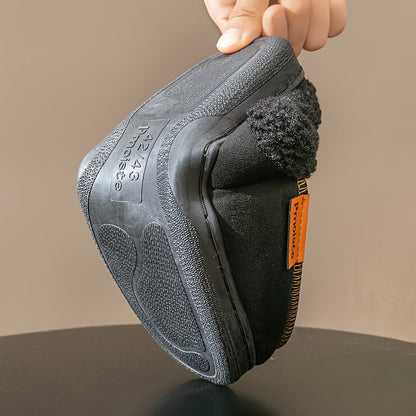 Men's plush-lined slippers, cozy winter footwear, black
