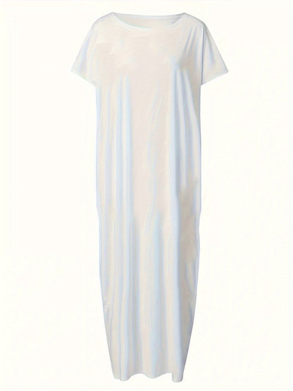 Women's Maxi Dress Loose Casual Summer Leisure Dress with Short Sleeves