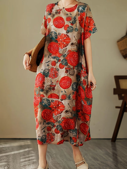 Women's casual dress with geometric print and relaxed fit – short sleeves, casual, ideal for everyday and office use
