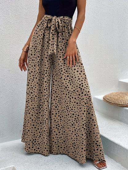 Women's Wide Palazzo Pants with Dots and Tie Belt – Elegant Spring and Summer Style