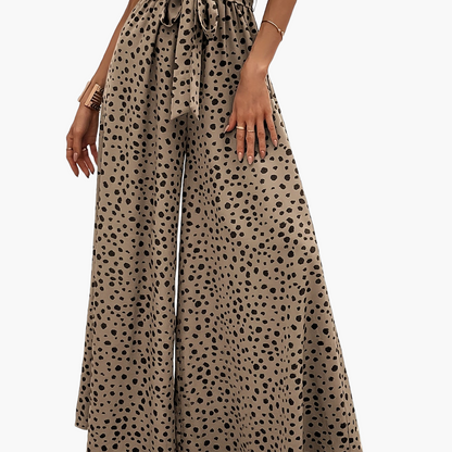 Women's Wide Palazzo Pants with Dots and Tie Belt – Elegant Spring and Summer Style