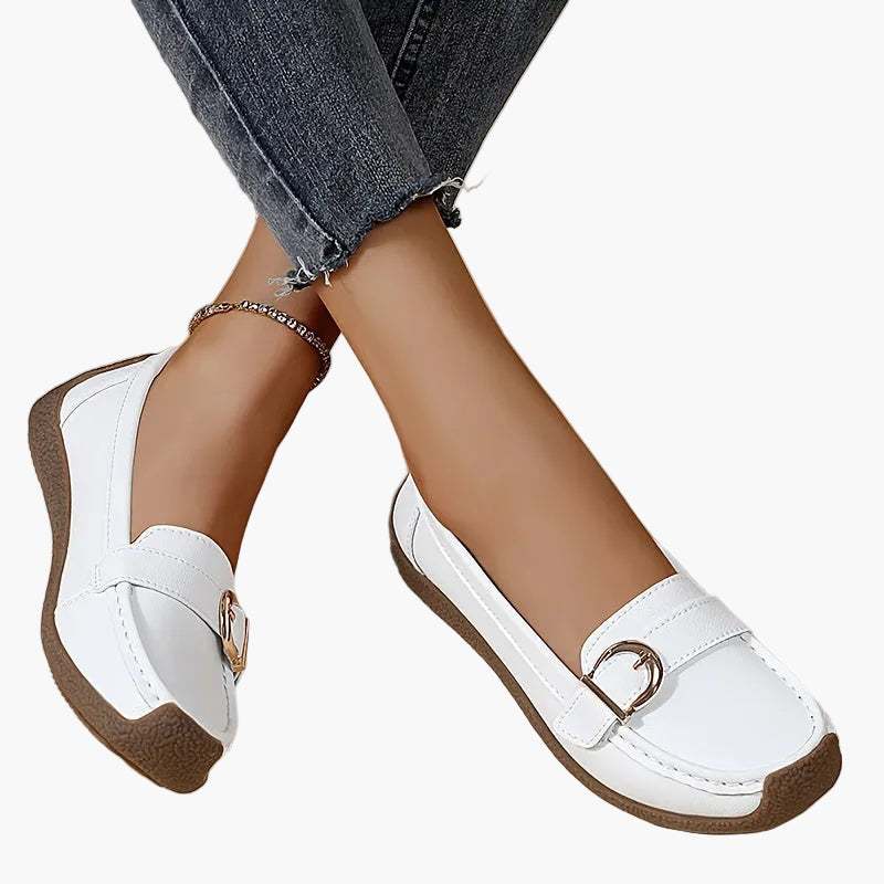 Women's Slip-On Moccasin Loafers with Buckle – Comfortable Casual Shoes for Everyday and Office Use