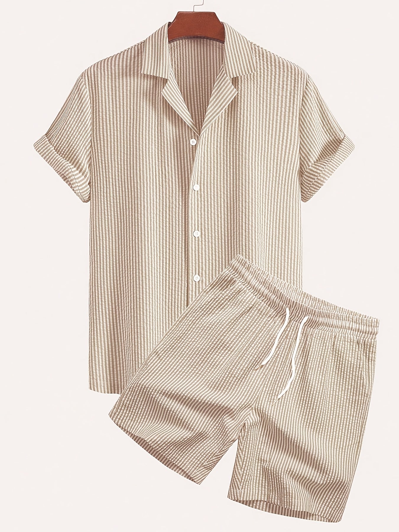 Herren Kurzarm Strand Outfit Set – Modernes Streifenmuster, Freizeit & Urlaub