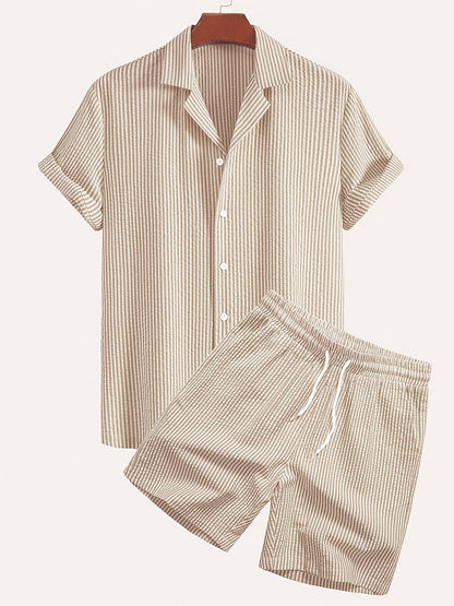 Herren Kurzarm Strand Outfit Set – Modernes Streifenmuster, Freizeit & Urlaub