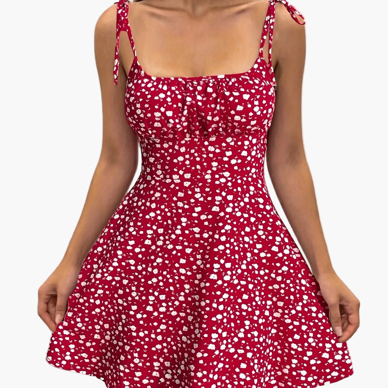 Women's summer dress with floral pattern and bows – Elegant casual dress for everyday and vacation