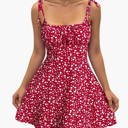 Women's summer dress with floral pattern and bows – Elegant casual dress for everyday and vacation