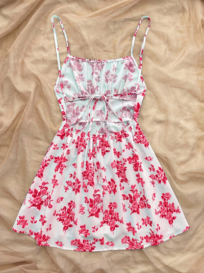 Women's Summer Mini Dress with Floral Pattern – Playful Casual Dress for Vacation & Everyday Wear