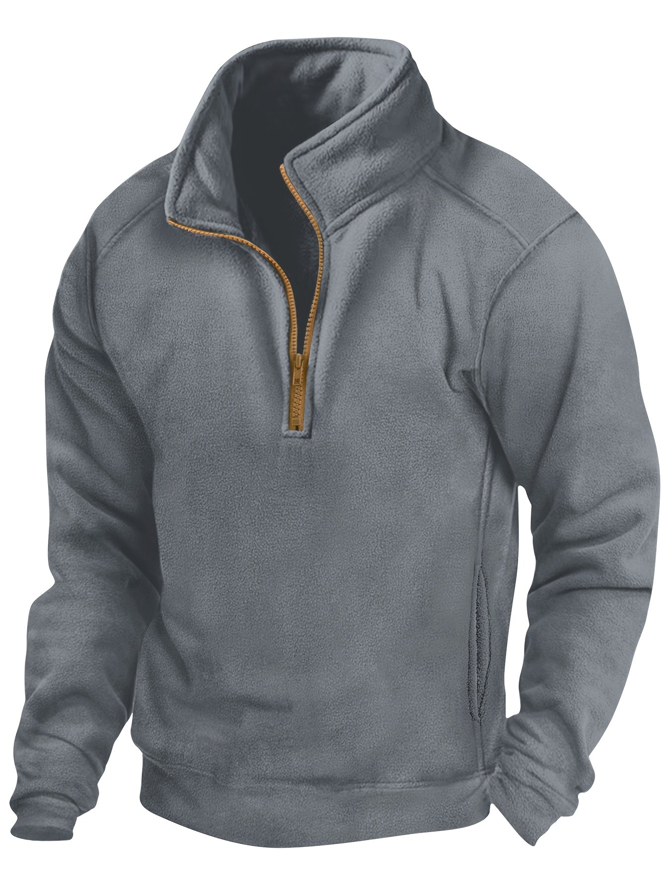 Fleece Pullover Herren Stehkragen Halb-Reißverschluss Langarm