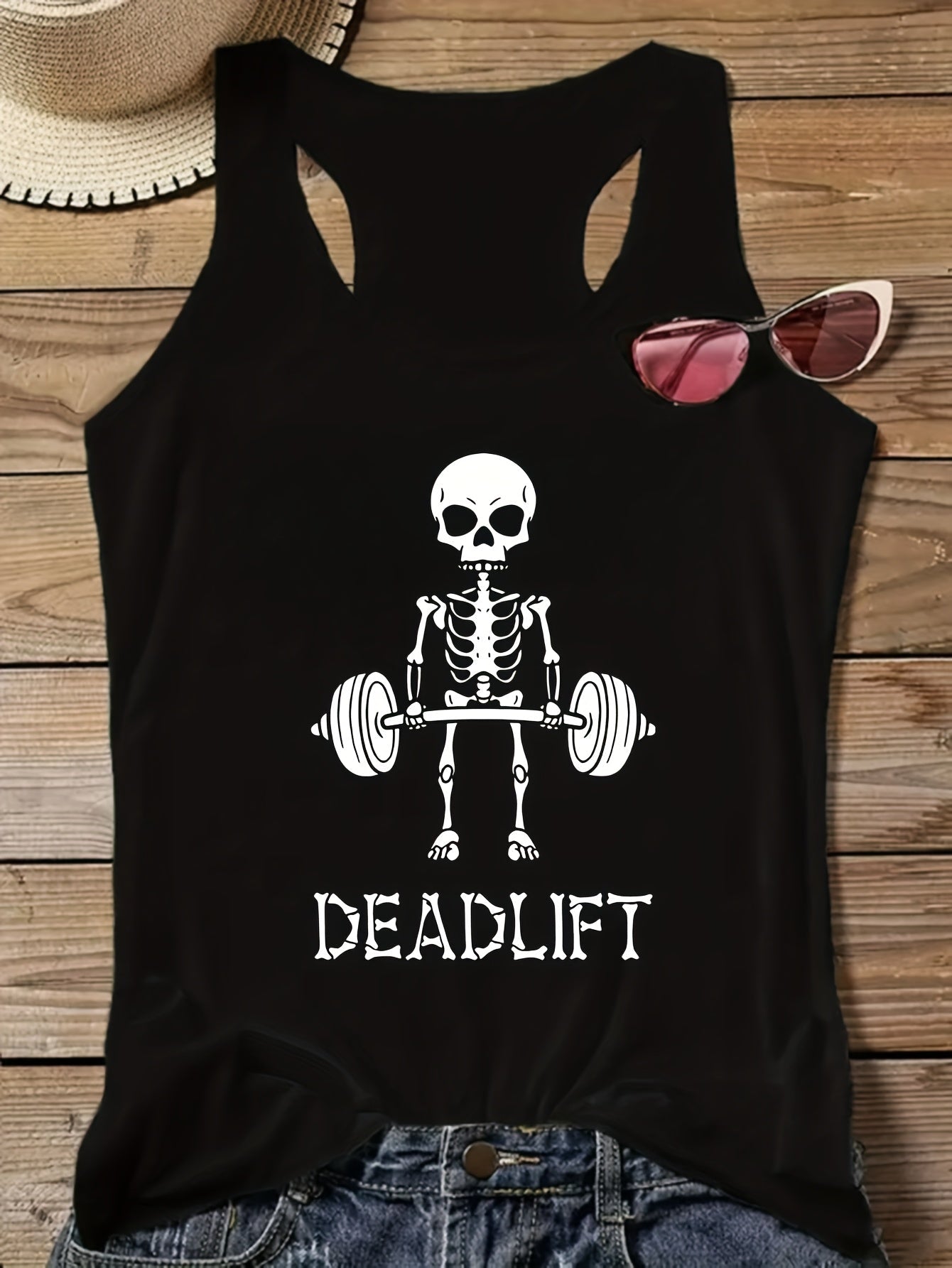 Women's Tank Top Deadlift Skeleton Fun Fitness Design Sports Shirt
