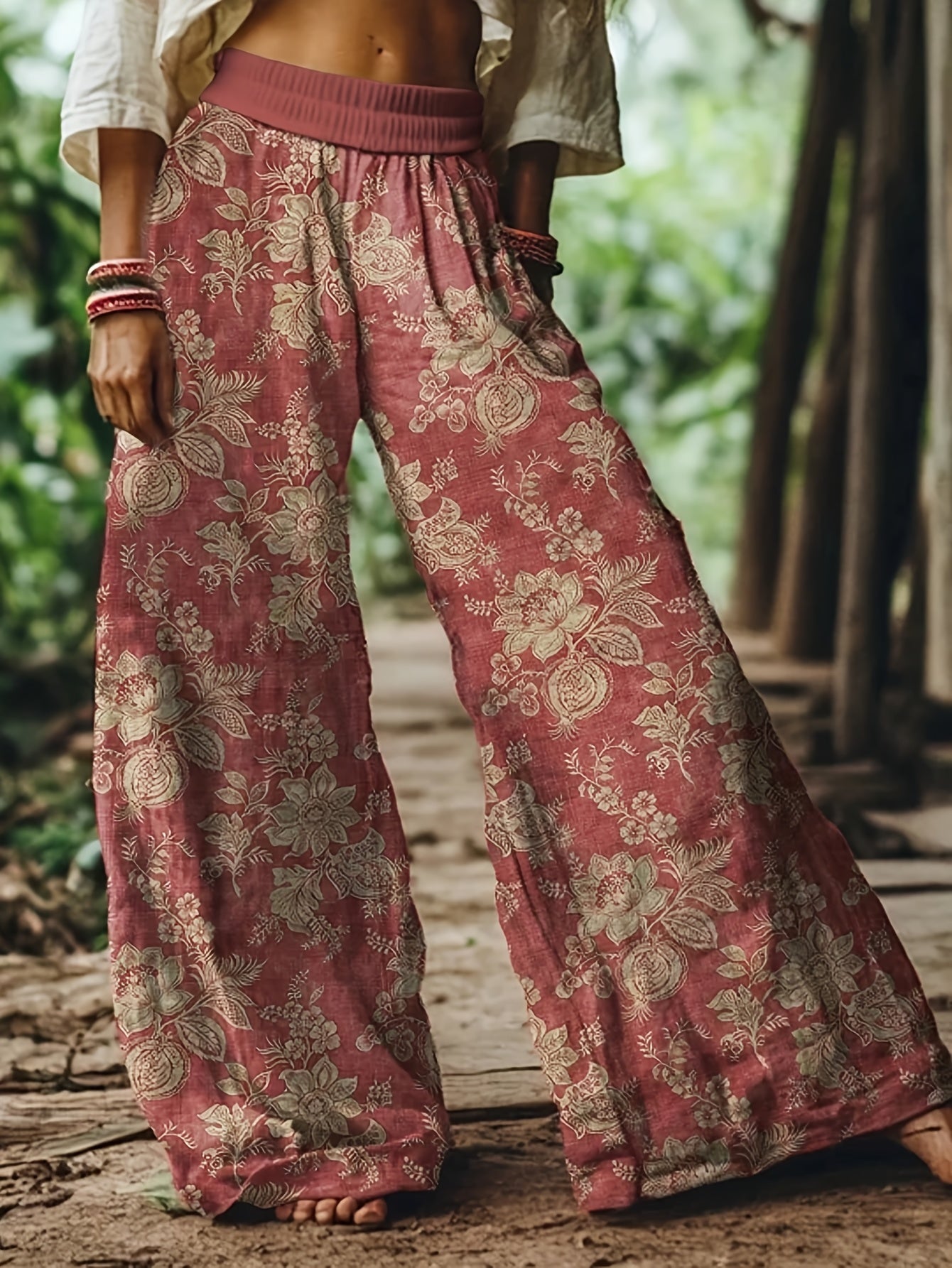 Damen Weite Freizeithose mit Blumenmuster für Frühling und Sommer – Lässige Boho Style Hose