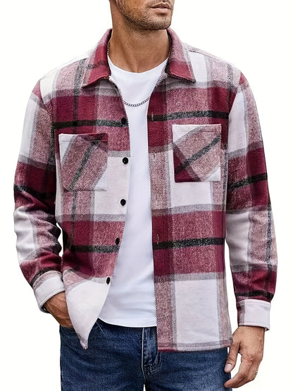 Men's Plaid Shirt Jacket, Long Sleeve, with Chest Pockets, Casual Shacket