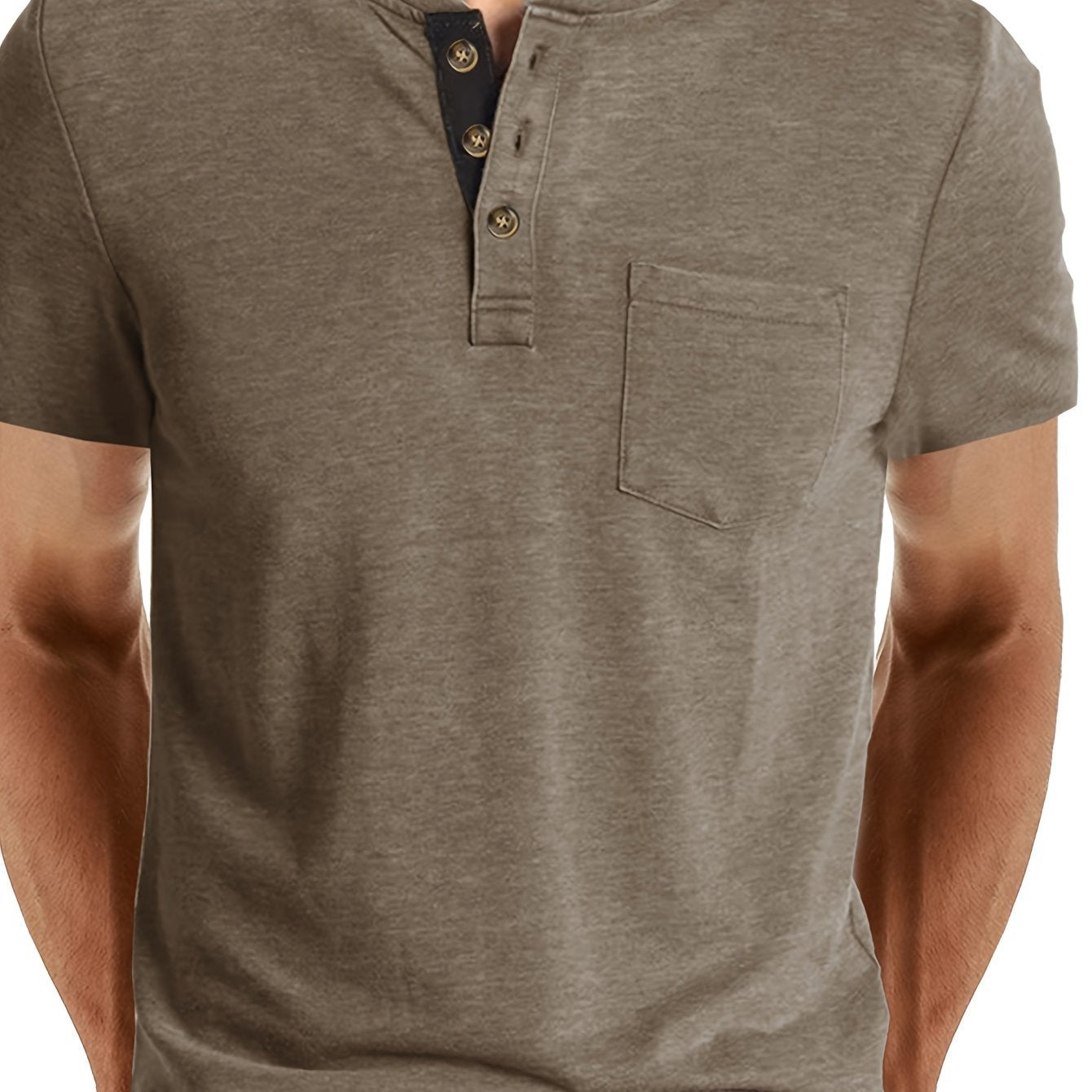 Herren Henley T-Shirt Kurzarm Casual Freizeitshirt mit Knopfleiste und Brusttasche