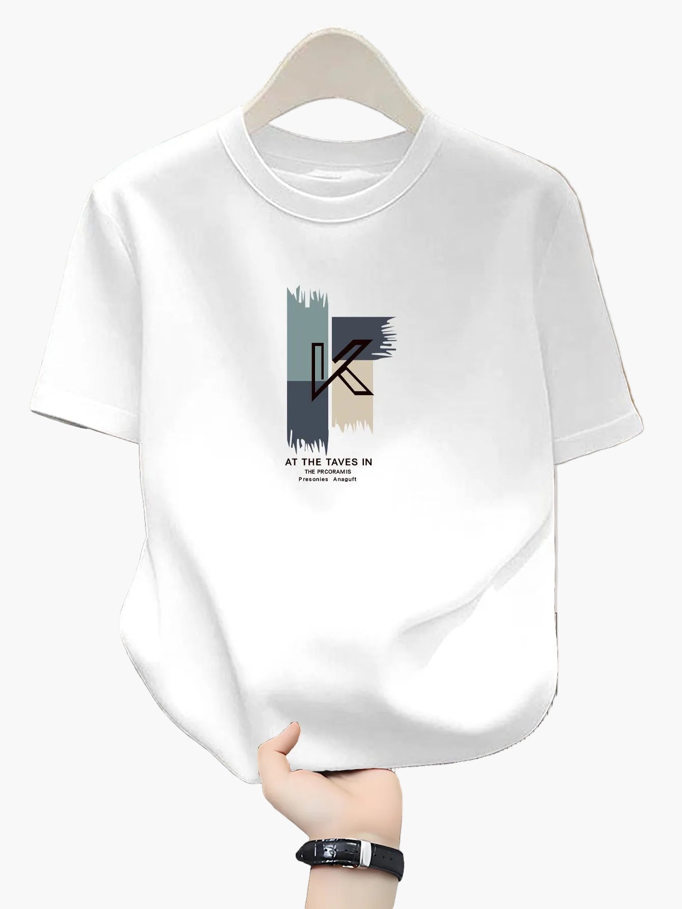 Men's T-shirt with modern K-print, casual, streetwear style, ideal for everyday and leisure use