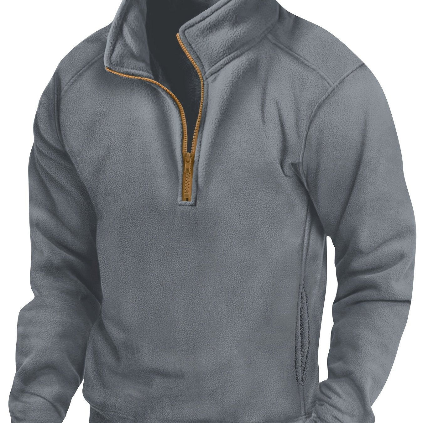 Fleece Pullover Herren Stehkragen Halb-Reißverschluss Langarm