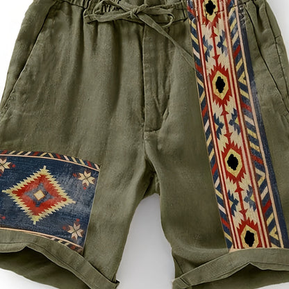 Men's ethnic shorts with geometric print and adjustable waistband – fashionable casual pants for summer and vacation