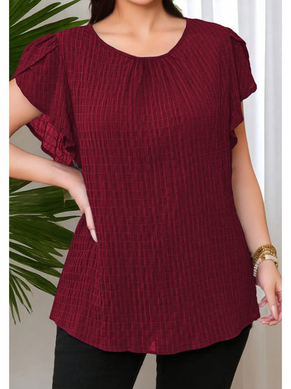 Women's Blouse Elegant Loose Summer Casual Top with Short Sleeves and Round Neckline