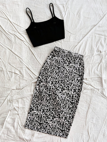 Women's Summer Outfit Set – Fashionable Top and Midi Skirt with Floral Design for Vacation and Leisure