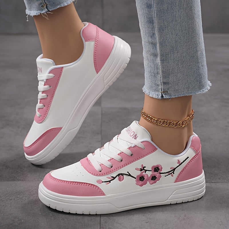Damen Sneaker mit Blumenstickerei und modischem Freizeit-Look – Eleganter Alltagsschuh