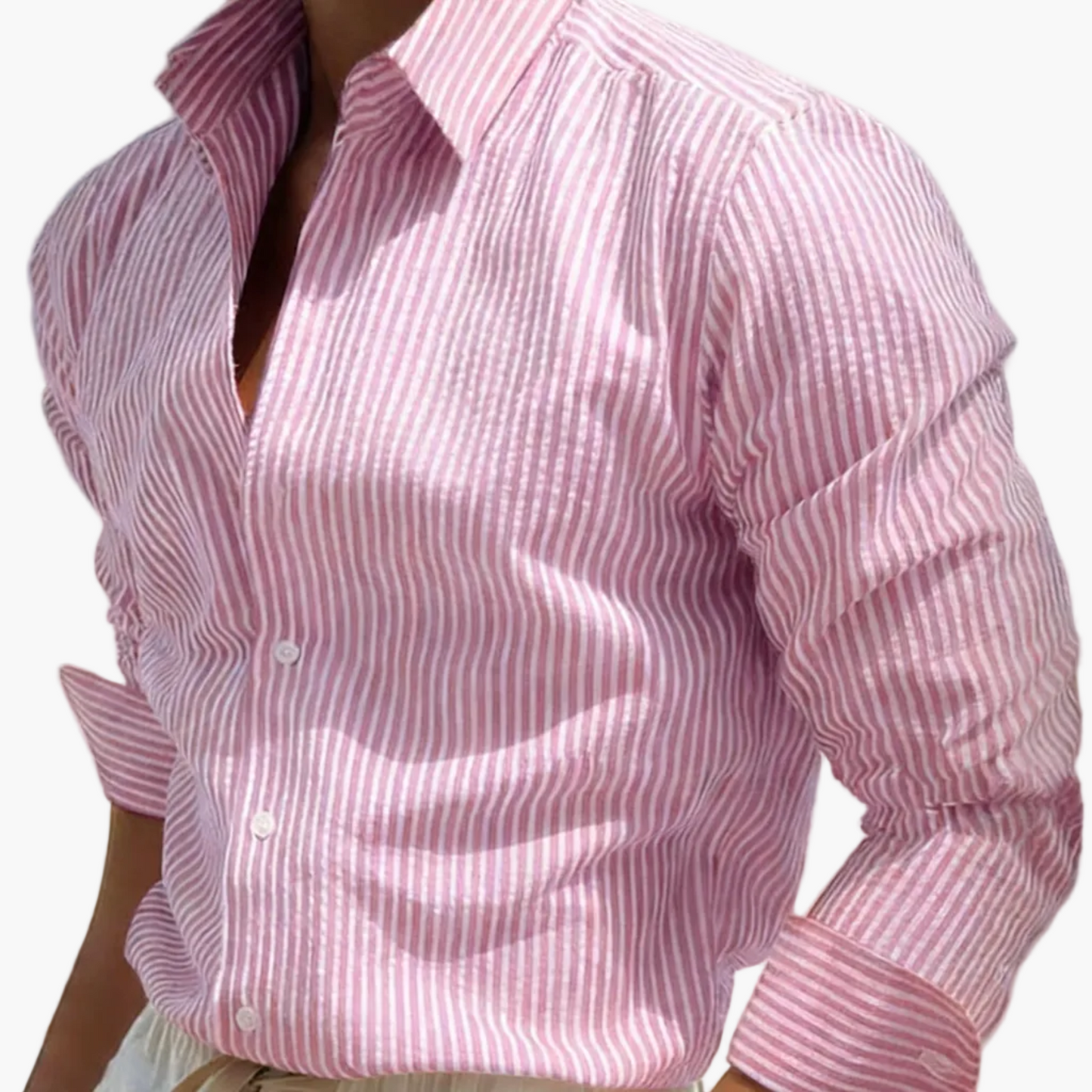 Men's Casual Shirt with Stripes – Stylish Regular Fit Business & Beach Shirt