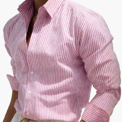 Men's Casual Shirt with Stripes – Stylish Regular Fit Business & Beach Shirt